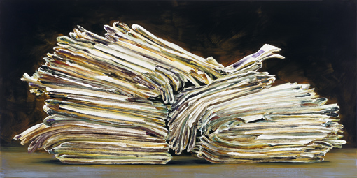 Zeitungsstapel, 2017, Öl auf Leinwand, 110x220cm